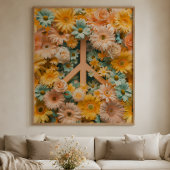 Floral Peace Symbol Art Poster - Retro 60er Blume