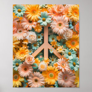 Floral Peace Symbol Art Poster - Retro 60er Blume