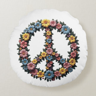 Floral Peace Symbol Round Pillow Rundes Kissen