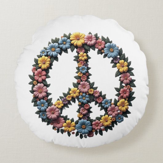 Floral Peace Symbol Round Pillow Rundes Kissen (Vorderseite)