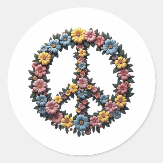 Floral Peace Symbol Round Sticker (Vorderseite)