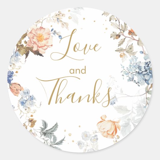 Floral Peach Blush Blue Vielen Dank Runder Aufkleber (Vorderseite)