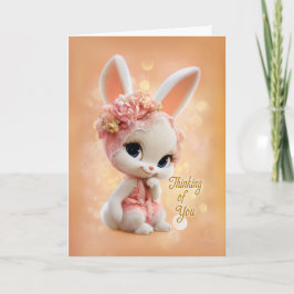 Floral Peach Bonnet Baby Bunny Thinking of You Karte