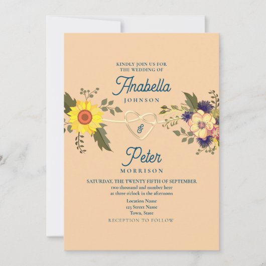 Floral Peach Fuzz Hochzeitseinladung Einladung (Vorderseite)