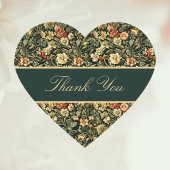 Floral Peach Green Cream William Morris Inspired  Herz-Aufkleber