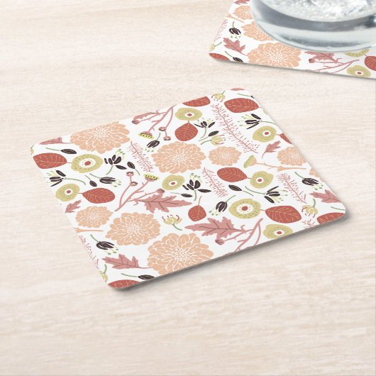 Floral Peach Green Whimsical Rechteckiger Pappuntersetzer (angewinkelt)