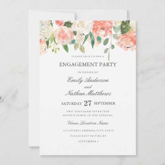 Floral Peach Watercolor Wedding Party Einladung (Vorderseite)
