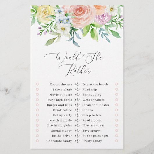 Floral Peach würde sie eher Brautparty Game (Vorderseite)