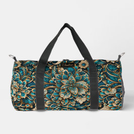Floral Peacock Blue Mandala Duffle Bag