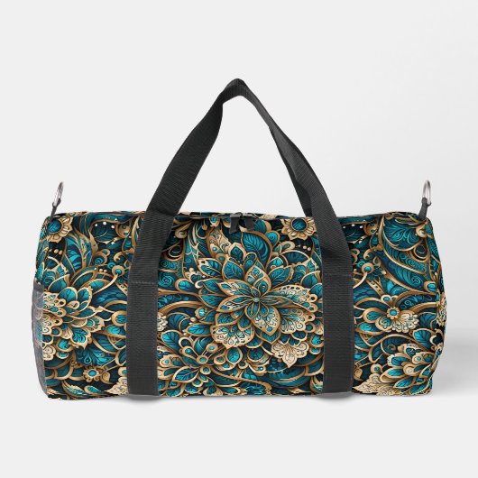Floral Peacock Blue Mandala Duffle Bag (Rückseite)
