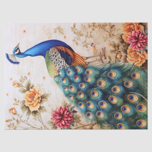 Floral Peacock Decoupage Seidenpapier (Vorderseite)
