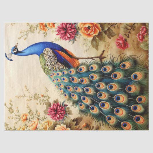 Floral Peacock Decoupage Seidenpapier (Vorderseite)