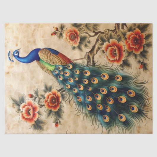 Floral Peacock Decoupage Seidenpapier (Vorderseite)