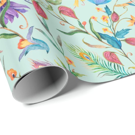 Floral Peacock Geschenkpapier (Rolleneckpunkt)