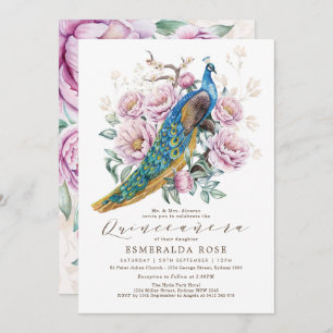 Floral Peacock Quinceañera Mis Quince Geburtstag Einladung
