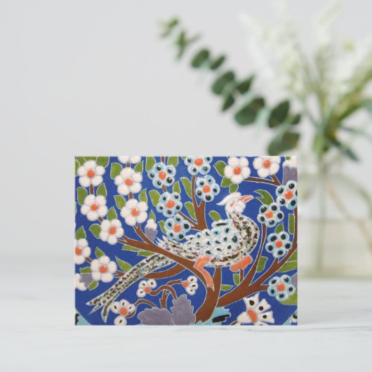 Floral Peacock Tile Art Postkarte (Stehend Vorderseite)