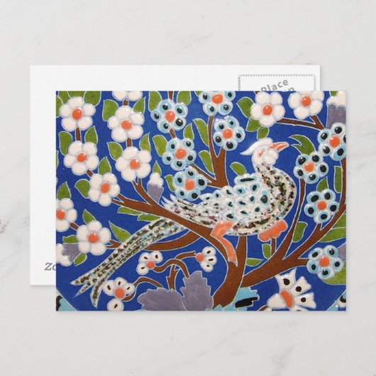 Floral Peacock Tile Art Postkarte (Vorne/Hinten)