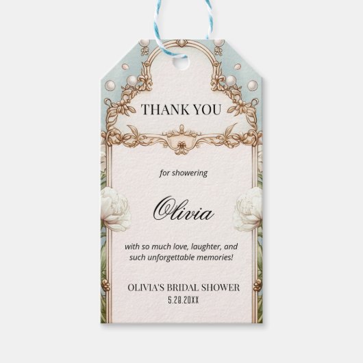 Floral Pearls Prosecco Bridal Shower Favor  Geschenkanhänger (Vorderseite)