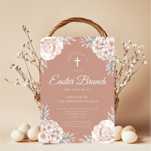 Floral Peonies Religious Cross Oster Brunch Einladung