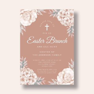 Floral Peonies Religious Cross Oster Brunch Einladung