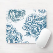 Floral Peony Blue Mousepad (Mit Mouse)