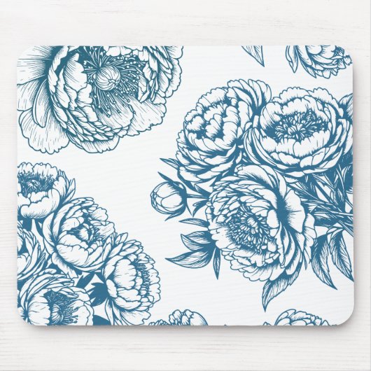 Floral Peony Blue Mousepad (Vorne)