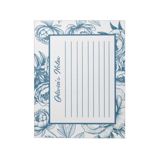 Floral Peony Blue Notizblock (Rotiert)