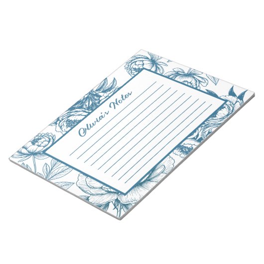 Floral Peony Blue Notizblock (angewinkelt)