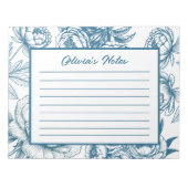 Floral Peony Blue Notizblock (Vorderseite)