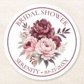 Floral Peony Burgundy Pink Peonies Brautparty Runder Pappuntersetzer (Vorderseite)