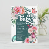 Floral Peony Butterfly Baby Girl Dusche Einladung (Stehend Vorderseite)