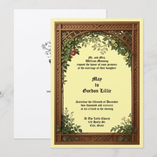 Floral Pergola Frame Wedding Einladung (Vorne/Hinten)