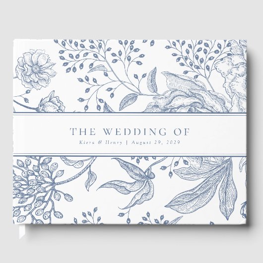Floral Periwinkle Blue Elegante Hochzeit Gästebuch (Vorderseite)