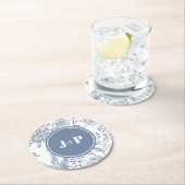 Floral Periwinkle Blue Monogram Wedding Runder Pappuntersetzer (Vor Ort)