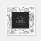 Floral Periwinkle Elegante Black Wedding Serviette (Vorderseite)