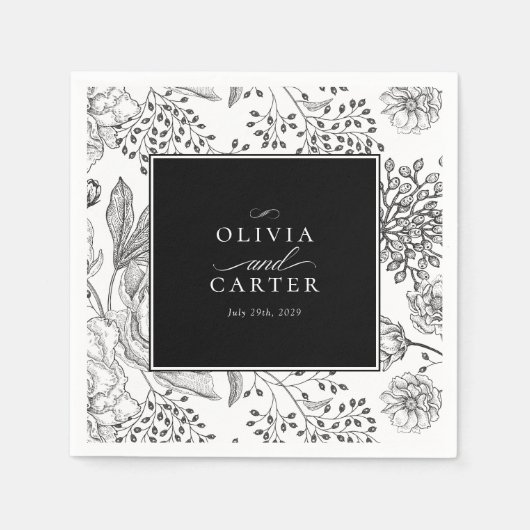 Floral Periwinkle Elegante Black Wedding Serviette (Vorderseite)