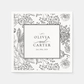 Floral Periwinkle Elegante Black Wedding Serviette (Vorderseite)