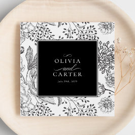 Floral Periwinkle Elegante Black Wedding Serviette