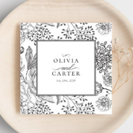 Floral Periwinkle Elegante Black Wedding Serviette