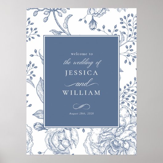 Floral Periwinkle Elegante Hochzeit Begrüßungszeic Poster (Vorne)