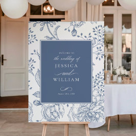 Floral Periwinkle Elegante Hochzeit Begrüßungszeic Poster