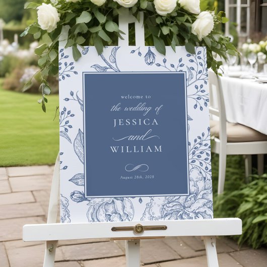 Floral Periwinkle Elegante Hochzeit Begrüßungszeic Poster