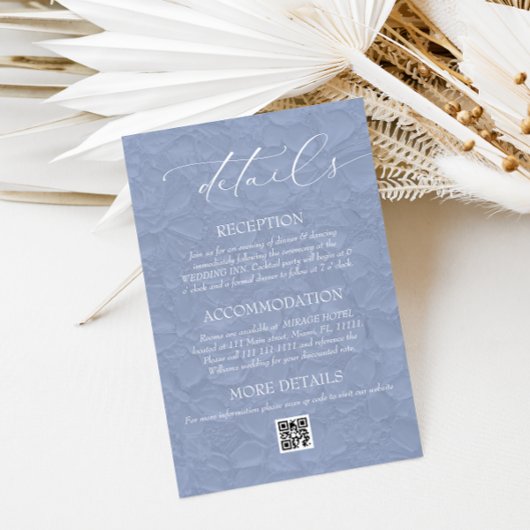 Floral Periwinkle Rustic Wedding QR Details Begleitkarte