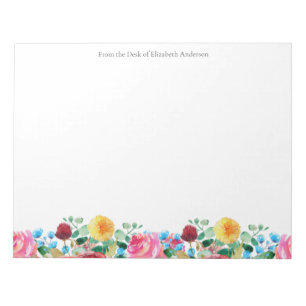 Floral Personal Business Pink Red Blue Y Notizblock