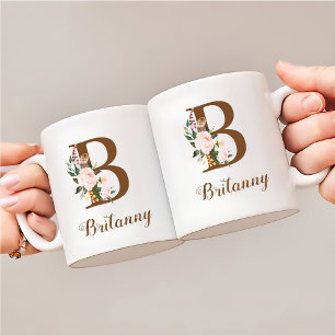 Floral Personalisiert Bridesmaid Letter B Geschenk Kaffeetasse