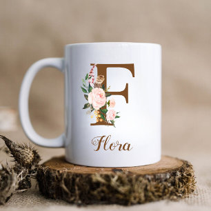 Floral Personalisiert Bridesmaid Letter F Gift Kaffeetasse