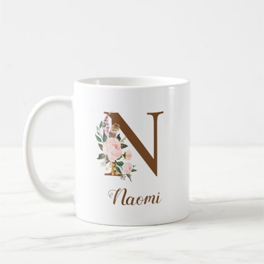 Floral Personalisiert Bridesmaid Letter N Geschenk Kaffeetasse (Links)