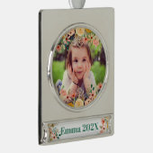 Floral Personalisiert Daughter Son Grandchild Foto Banner-Ornament Silber (Rechts)