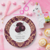 Floral Personalisiert Wedding Burgundy Napkins Pappteller (Party)