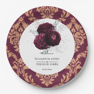 Floral Personalisiert Wedding Burgundy Napkins Pappteller
